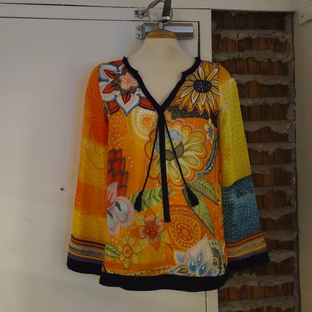 Desigual Beach Cover Up Top Swim Sheer Braided Ties Beads Embroidery Size M